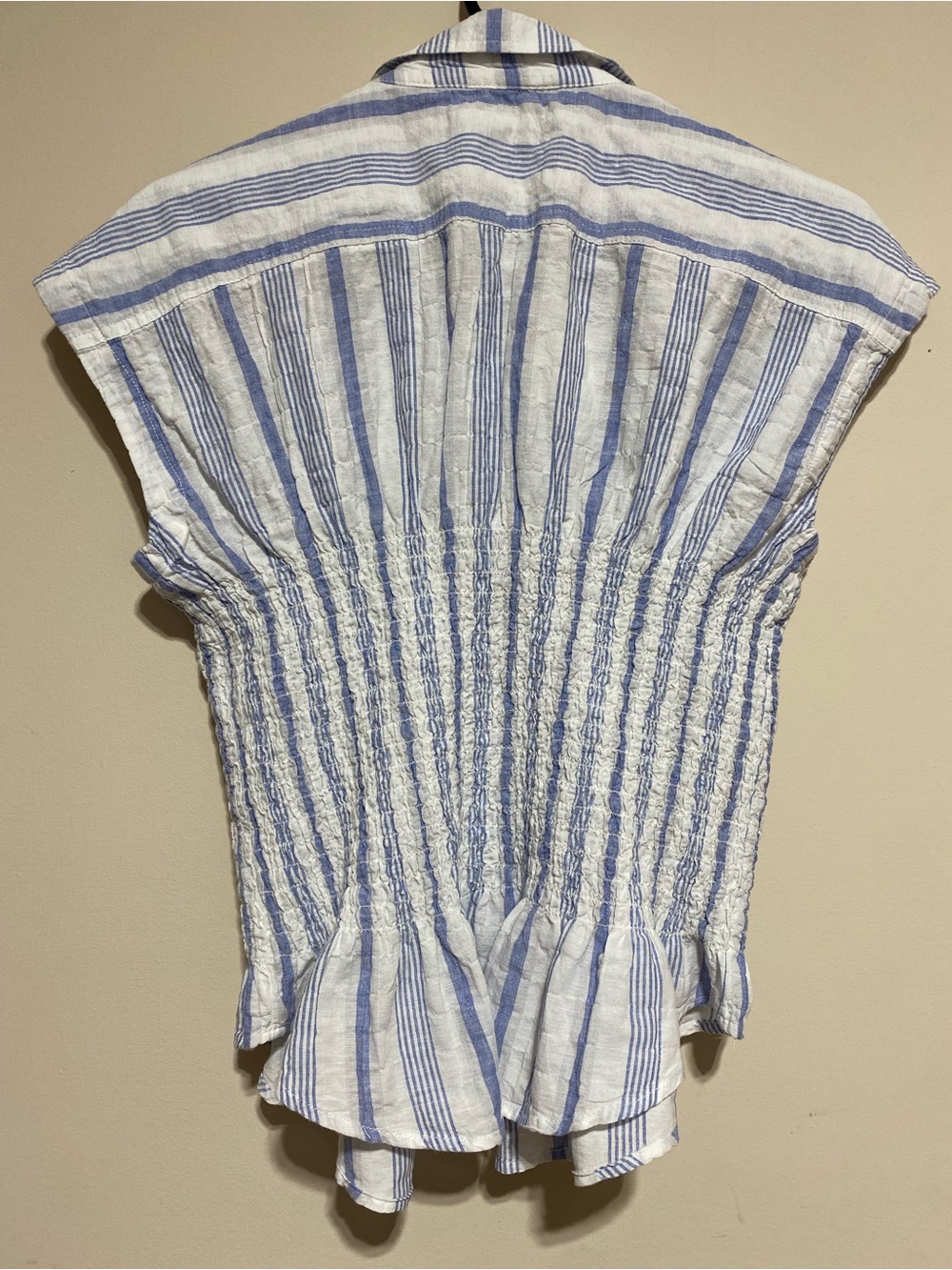 NWT Anthropologie Maeve “Bellamy” Striped Ruched Top Ruffled cotton Linen Size S - Picture 6 of 9